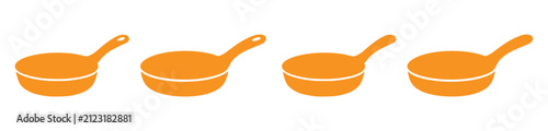 Four orange frying pans in a row on white background simple flat design vector icon