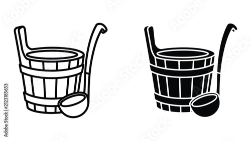 Cuadro en lienzo Sauna bucket and ladle icons