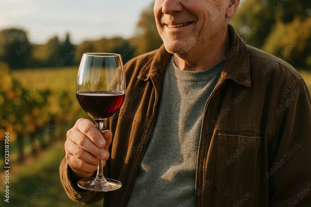 Obraz premium Man enjoying wine outdoors
