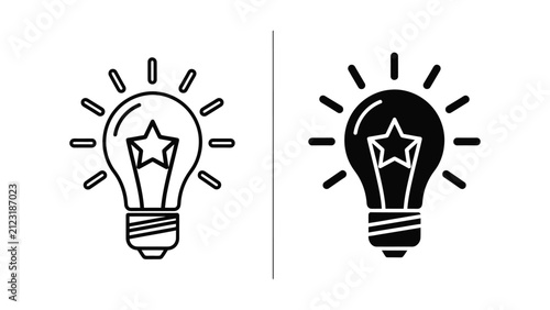 Light bulb with star icon set. Creative idea symbol for business and innovation design.