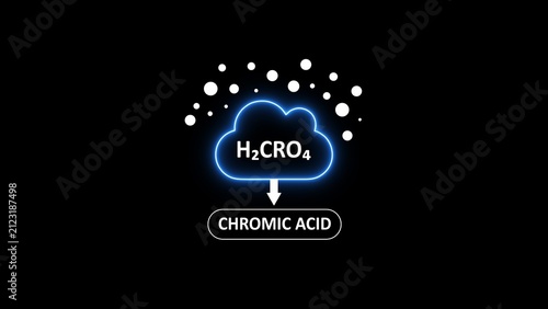 Glowing blue cloud with h2 cr o4 chemical formula and chromic acid label on black background