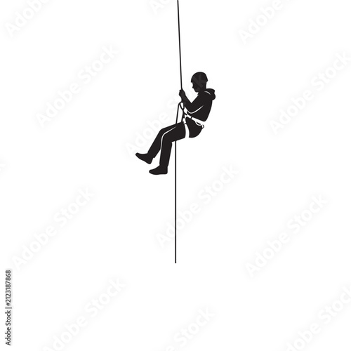 Fotografía Silhouette of climber rappelling or abseiling down rope vector illustration
