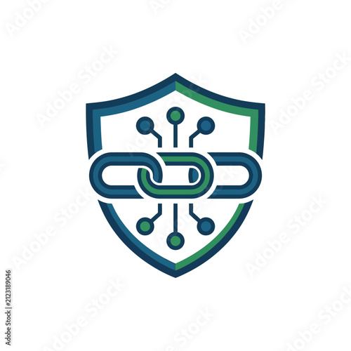 Shield Icon with Chain and Nodes.