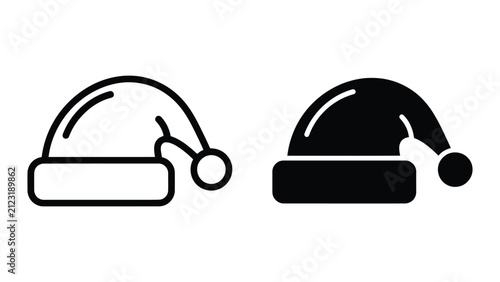 Santa hat icons. Christmas holiday headwear vector symbols in line and solid style.