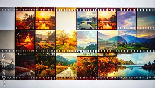 Grid of landscape photos on film strips.