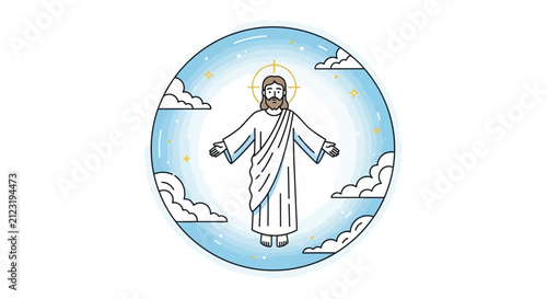 Bild auf Leinwand Jesus Christ Ascending in Heavenly Clouds, Spiritual Icon