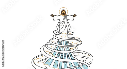 Canvastavla Jesus Christ Ascending, Heavenly Ascension, Divine Spiral Staircase, Religious I