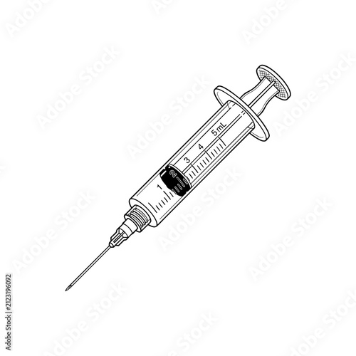 Medical Syringe Hand Drawn Vector Illustration Isolated on White