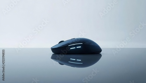 Sleek and Modern Gaming Mouse with LED Lights on Reflective Surface