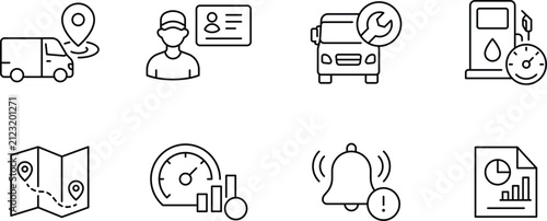 commercial fleet line icons set, fleet management vector