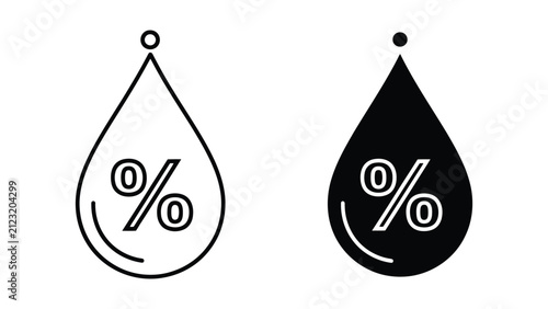 Percentage drop icons. Discount rate symbols in water droplet shape.