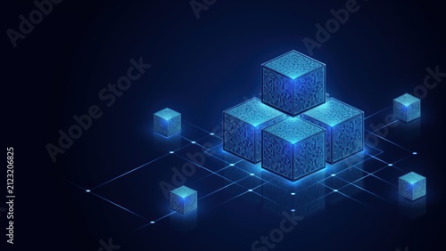 Futuristic Digital Data Network with Glowing Blue Interconnected Cubes