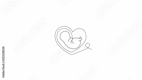 Outline animation of a baby in the womb, umbilical cord, and fetus. Alpha video transition. Motion graphics. Isolated illustration.