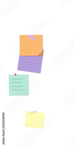 Colorful sticky notes arranged on white background