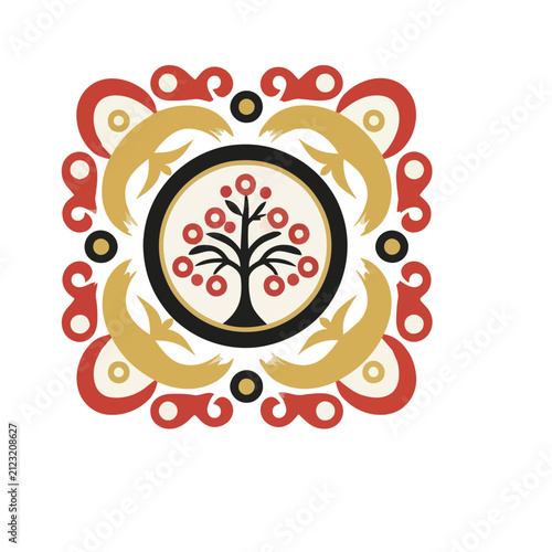 Stylized Tree and Floral Motif