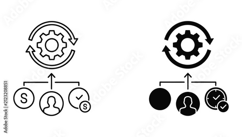Business process optimization icons. Workflow management and efficiency symbols set.