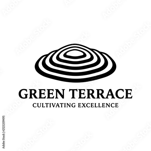 Topological style emblem representing layered farming, agriculture, landscape architecture, and environmental sustainability.
