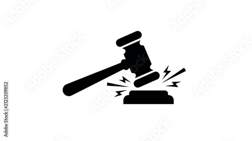 Black silhouette icon of a wooden judge gavel striking a sounding block for legal proceedings