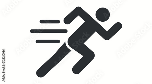 Simple black icon of a person running fast with motion lines on a white background