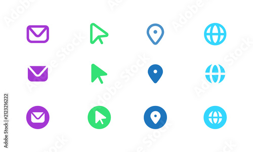 Obraz na płótnie Set of colorful web navigation and location interface vector icons with location