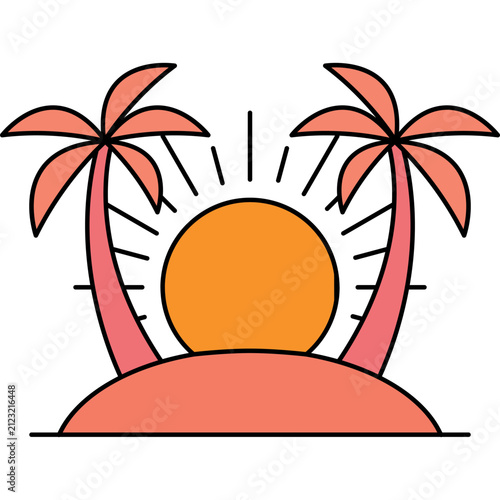 Retro Tropical Sunset with Palm Trees Vector Illustration