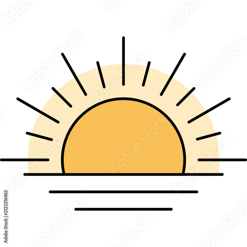 Minimalist Sun Rising or Setting Vector Illustration