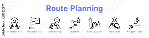 Route Planning Web Icon Banner and Collection
