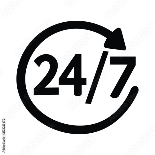 24/7 service around the clock business icon