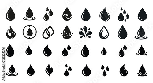 Water Drop Silhouettes Collection On White Background