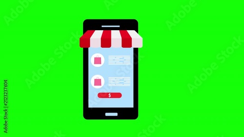 Mobile Online Shopping Storefront Application Interface Animation on Green Screen Background