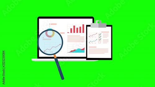 Business Analytics Dashboard with Magnifying Glass and Financial Report Audit Animation