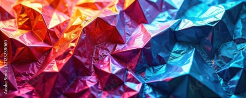 Crumpled foil, geometric cutouts, shiny texture, detail, photography