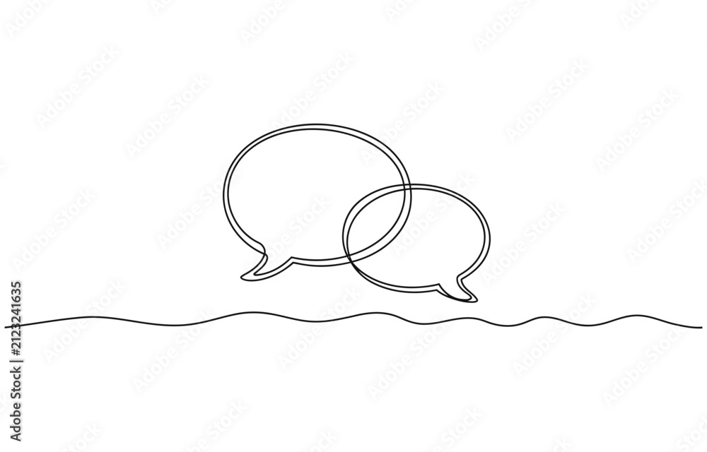 Obraz premium Speech bubbles continuous one line drawing, Empty speech bubbles minimalist linear black sketch vector illustration, Speech bubble.
