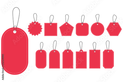 Blank Red price tags. Shopping price tags labels on a white background with copy space. Price display.