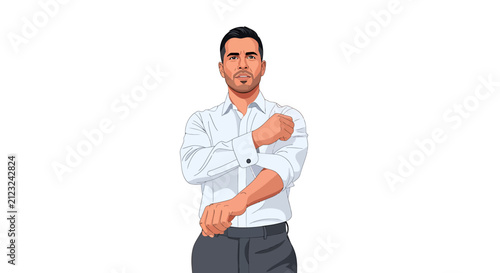Foto Hispanic COO Rolling Up Sleeves for Workshop