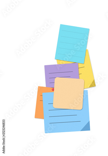 Stacked colorful sticky notes with text lines
