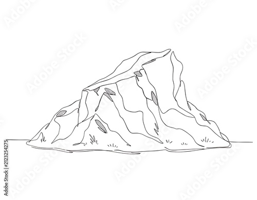 Minimalist line drawing of a mountain landscape with peaks.