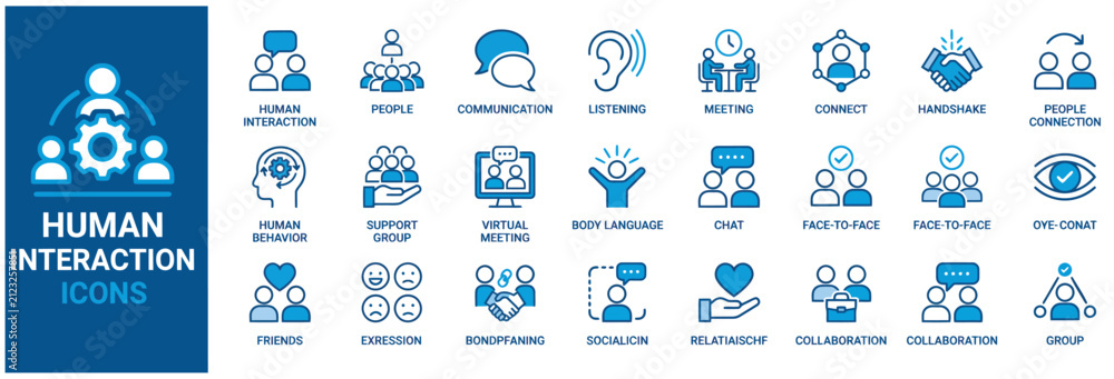 Fototapeta premium Human interaction icons for communication and social connection. Symbols of teamwork and collaboration.