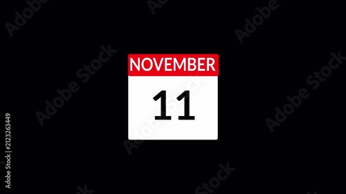 Calendar Animation Video of November Month with Transparent Background, Animated November Month Calendar, Monthly Calendar Animation for Presentations and Schedules, New Year Calendar.