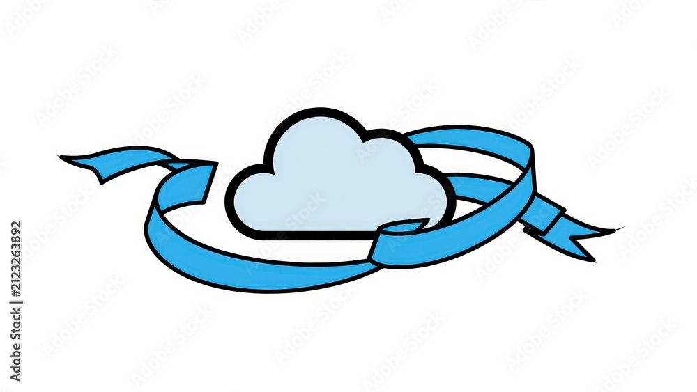 Fototapeta premium A fluffy white cloud encircled by a flowing blue ribbon, symbolizing weather, freedom, and a gentle breeze