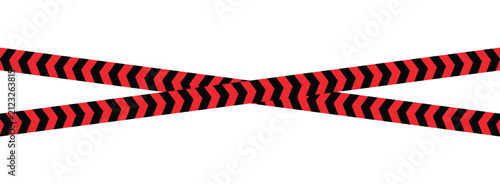 Crossed Red and Black Hazard Warning Tape, Chevron Safety Barrier Ribbon Vector Illustration