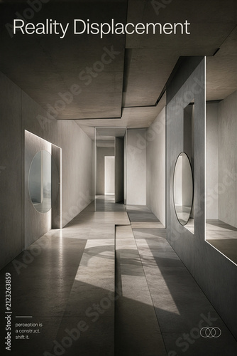 Surreal Minimalist Concrete Interior With Reality Displacement Text