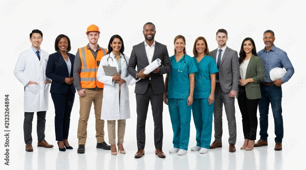 Obraz premium Multi-ethnic professionals from different industries standing together in a group.