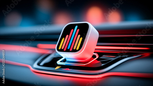 Futuristic Smart Car Dashboard Interface with Sound Wave Audio Icon