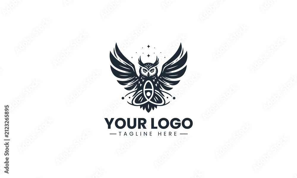 Obraz premium Mystic Owl Carries Atomic Symbol Magical Vector Logo Design