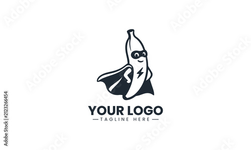 Superhero Banana Character Displays Playful Mascot Cartoon Vector Logo