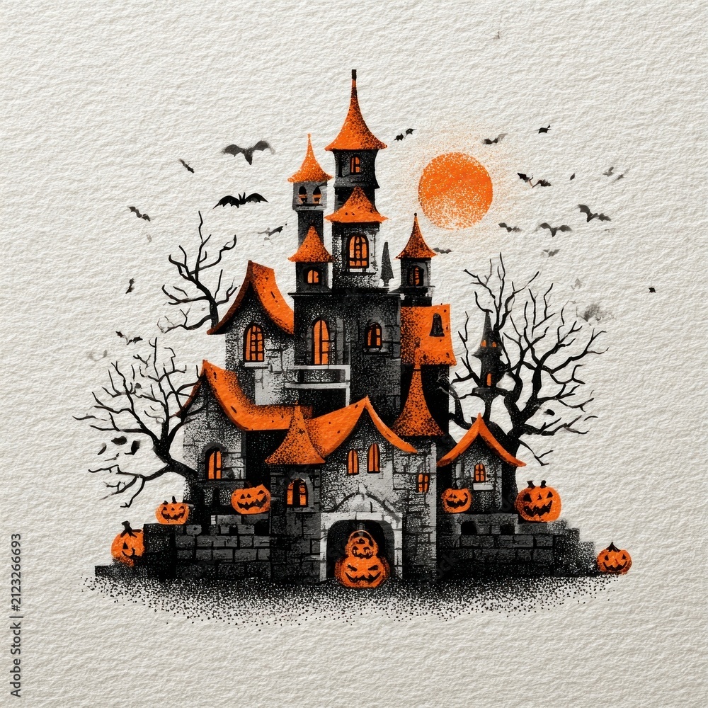 Obraz premium Spooky haunted castle illustration.