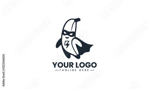 Superhero Banana Character Displays Playful Mascot Cartoon Vector Logo