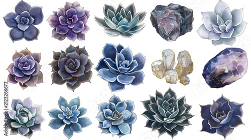 Various watercolor succulents in png. clipart with no background, desert plants