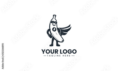 Superhero Banana Character Displays Playful Mascot Cartoon Vector Logo